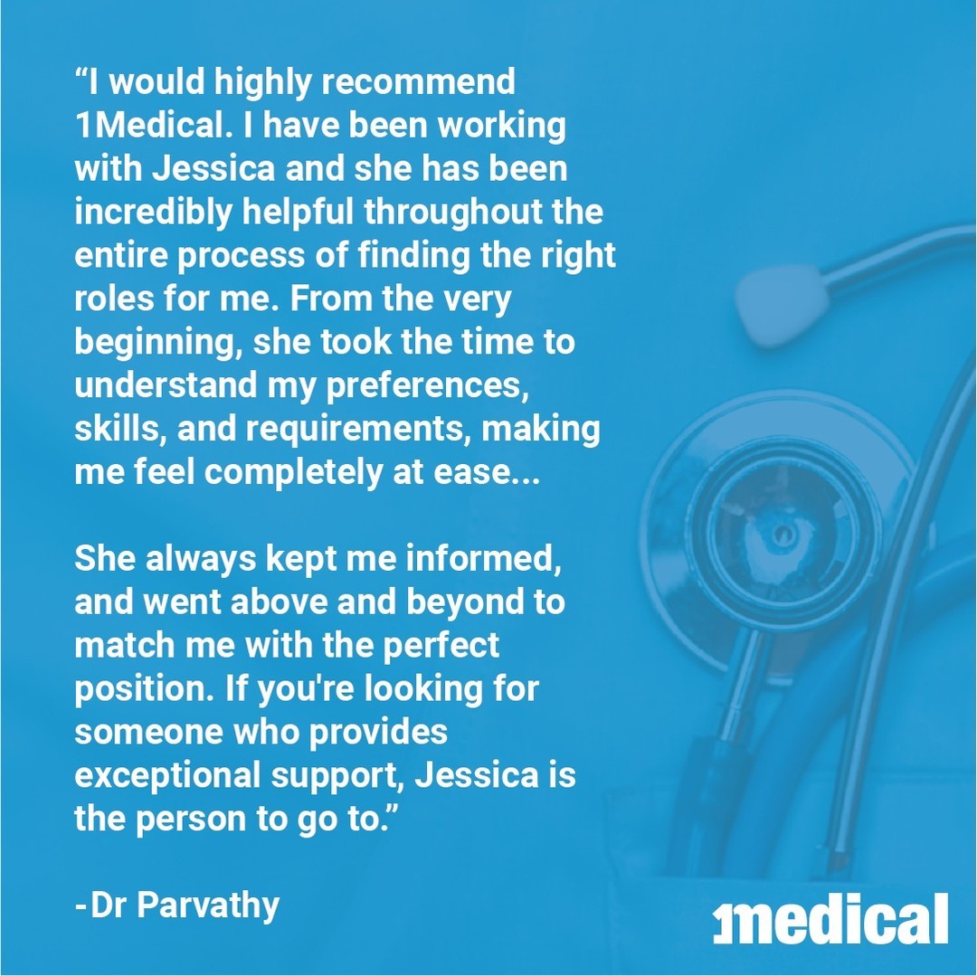 Congrats to Jessica Missio for a great testimonial from one of our locum doctors. “I would highly recommend 1Medical. I ...