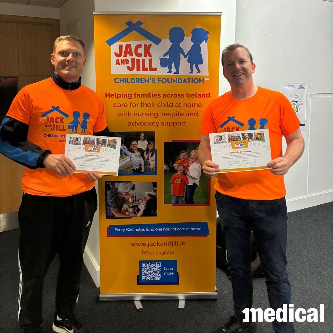 Liam McGrath and Diarmuid O'Mahony with their Jack and Jill fundraising certificates